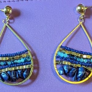 NWOT Park Lane Blue and Gold Earrings